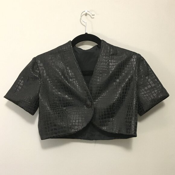 Y2K Black Shiny Crocodile Skin Bolero - Picture 1 of 15